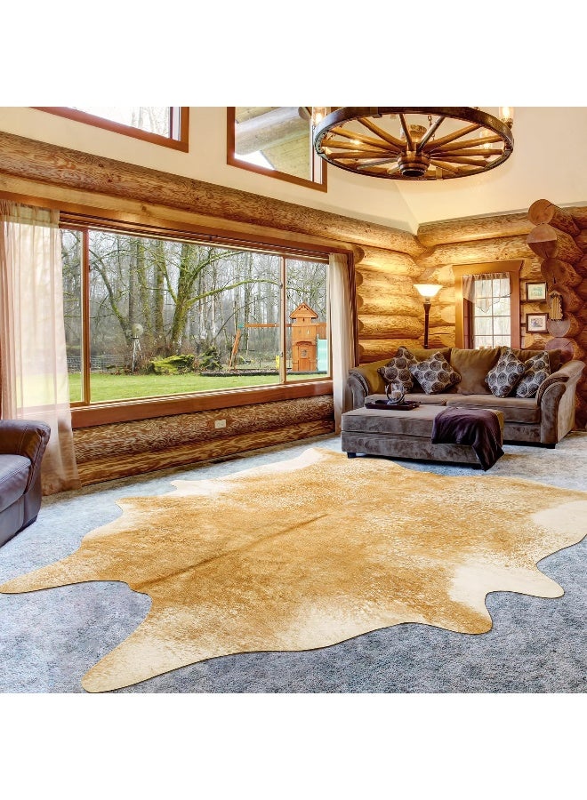 Rtizon Cow Hide Rug for Living Room, Washable Cowhide Rug, Large Faux Animal Skin Rugs, Non-Slip Cow Print Area Rugs, 5x6 Feet Cowhide Rugs for Bedroom Office Kitchen Fireplace, Khaki - Image 1